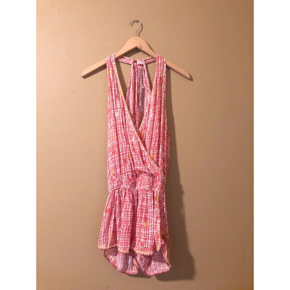 NWT Poupette St. Barth pink maze print Elsie pom pom romper - Picture 4 of 6
